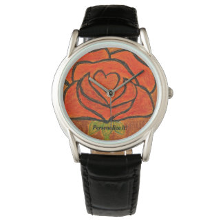 Abstract "I Heart You" rose red & black accents Watch