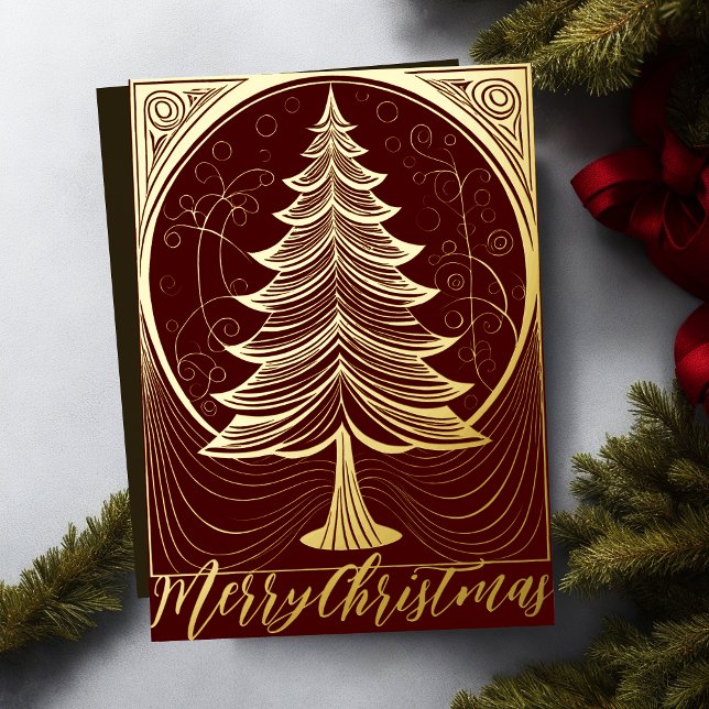 Abstract  Illustration Merry Christmas Tree Theme Foil Holiday Card (Creator Uploaded)