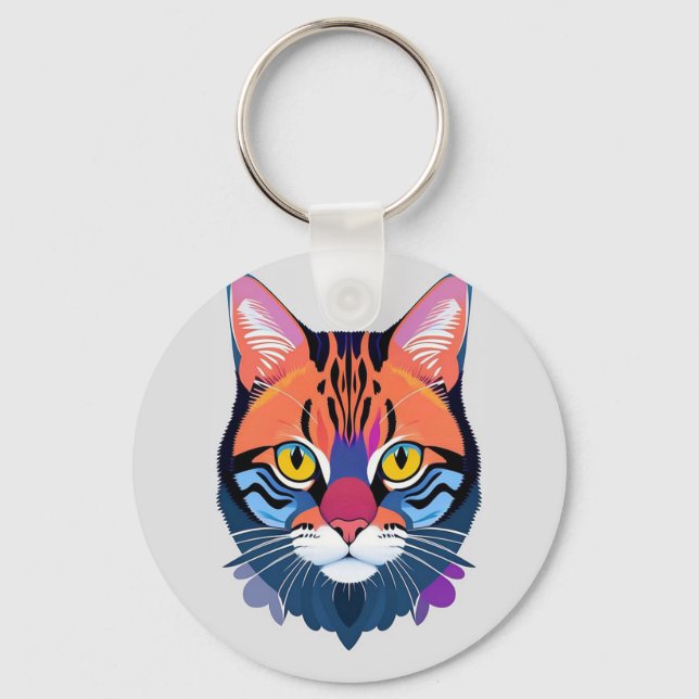 Abstract Illustration of a Cat Face Key Ring (Front)