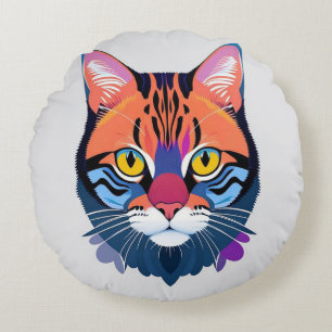 Abstract Illustration of a Cat Face Round Cushion