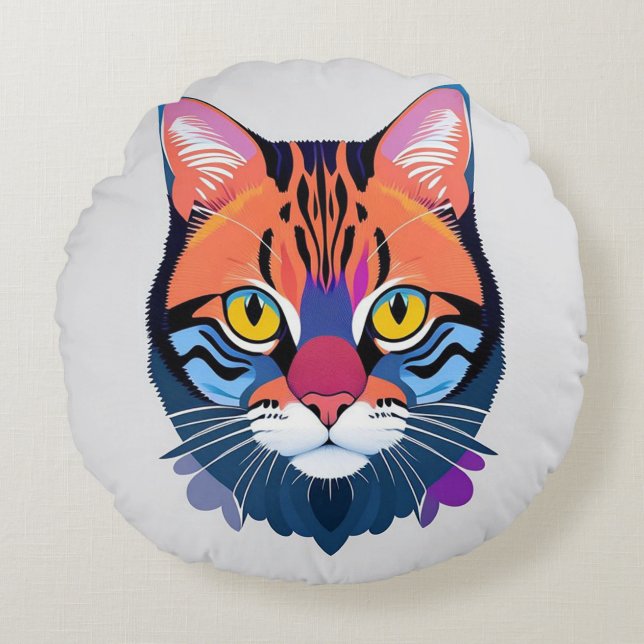 Abstract Illustration of a Cat Face Round Cushion (Front)