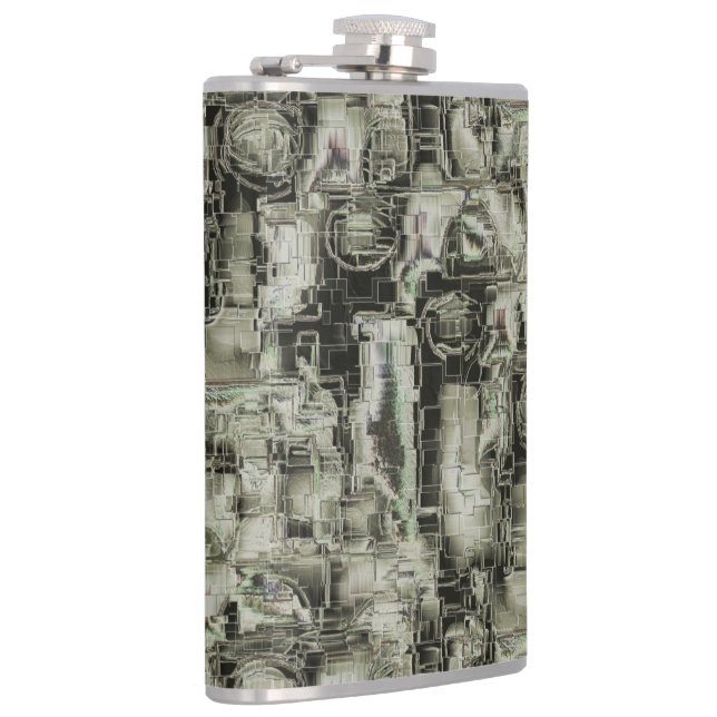 Abstract image carved mosaic in shades of grey thr hip flask (Right)