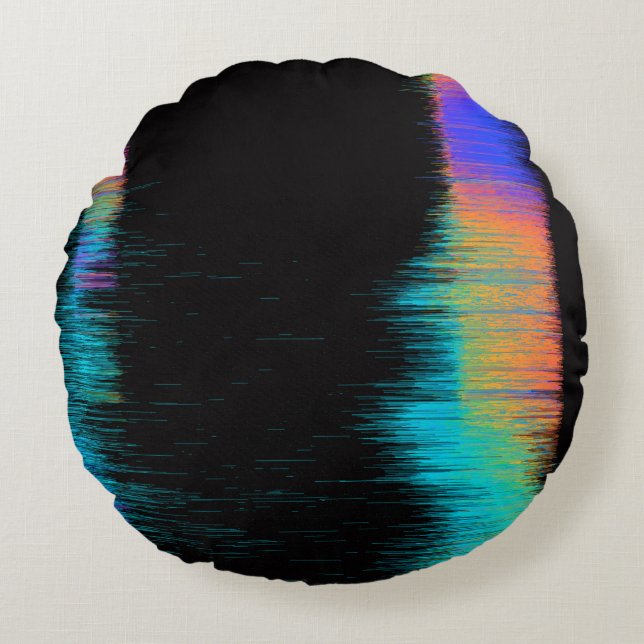 Abstract image of glitched LED screen. Broken vide Round Cushion (Front)