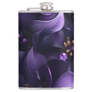 Abstract image of purple and black flowers hip flask
