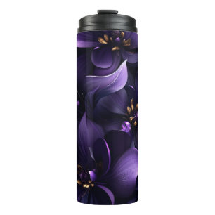 Abstract image of purple and black flowers thermal tumbler
