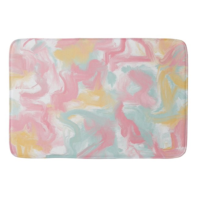 Abstract Impasto Paint Coral Yellow Turquoise Bath Mat (Front)