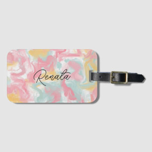 Abstract Impasto Paint Coral Yellow Turquoise Luggage Tag