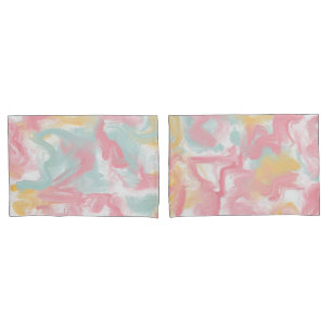 Abstract Impasto Paint Coral Yellow Turquoise Pillowcase