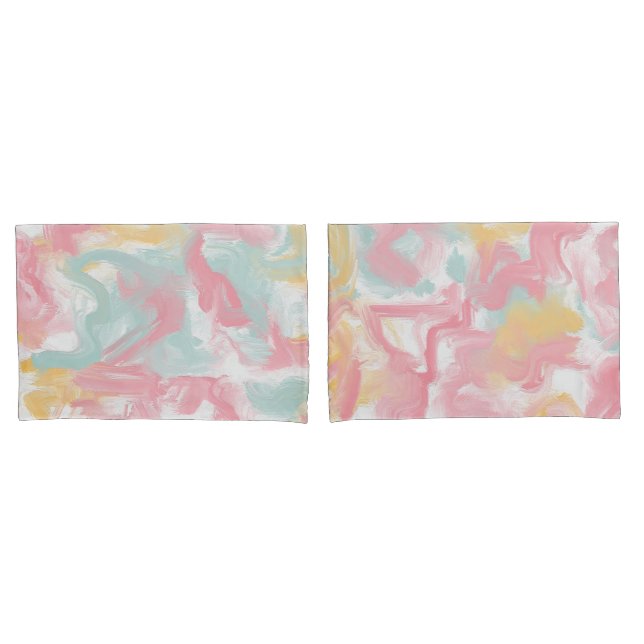 Abstract Impasto Paint Coral Yellow Turquoise Pillowcase (Front-Set)