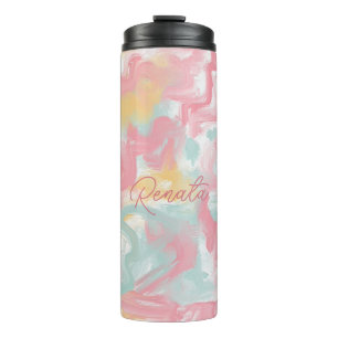 Abstract Impasto Paint Coral Yellow Turquoise Thermal Tumbler