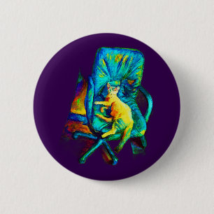 ABSTRACT IMPRESSION AT OF A CAT IN A CHAIR 6 CM ROUND BADGE