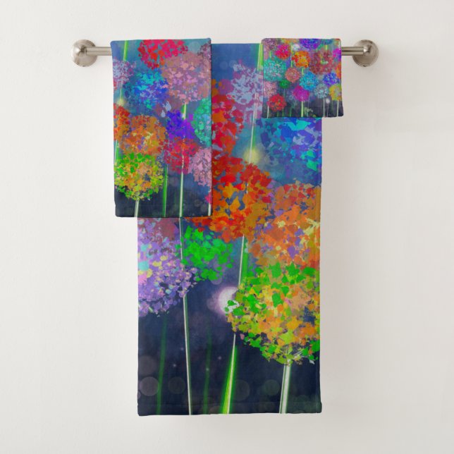 Abstract impressionist field of flowers bath towel set (Insitu)