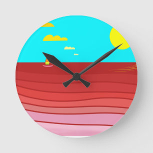 Abstract impressionist ocean, red, yellow,orange round clock