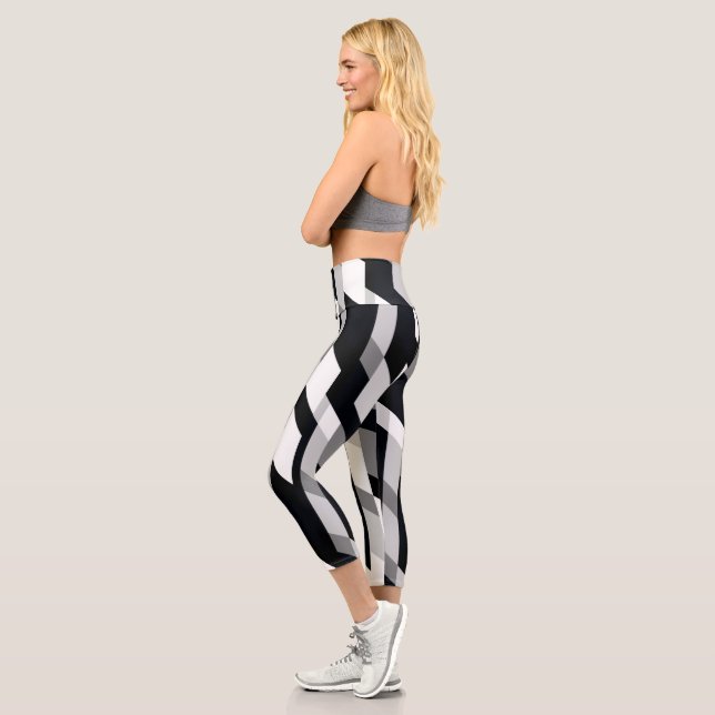 Abstract In Black And White Capri Leggings (Left)
