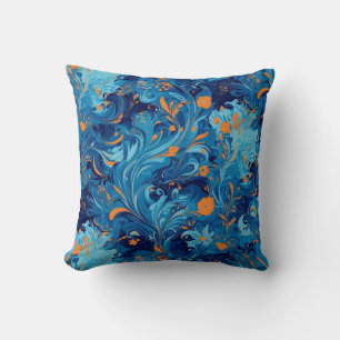 Abstract in Blue and Orange floral Cushion