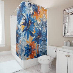 Abstract in Blue and Orange floral Shower Curtain