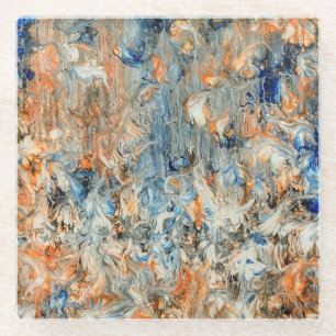 Abstract in Blue and Orange Glass Coaster