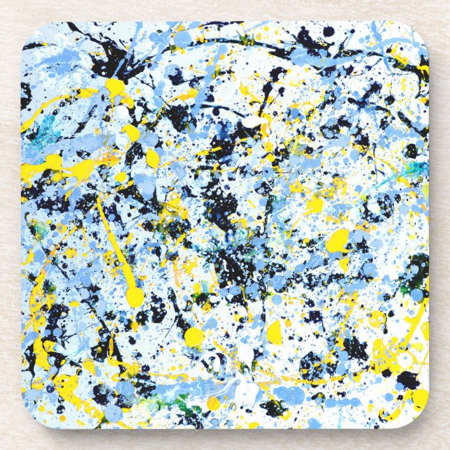 Abstract in Blue, Yellow & Black Coaster (Front)
