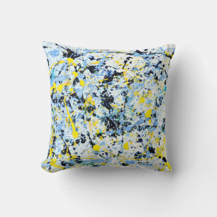 Abstract in Blue, Yellow & Black Cushion