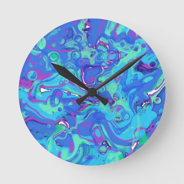 Abstract In Blues, Greens, & Purples Round Clock (Front)
