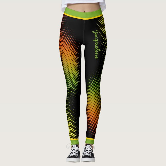 Abstract in Caribbean Colours with Name on BLACK Leggings (Front)