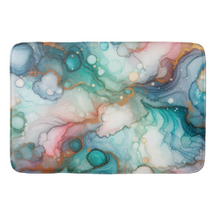 Abstract in Pink, Teal, Blue, and Gold Bath Mat