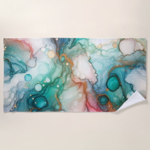 Abstract in Pink, Teal, Blue, and Gold Beach Towel