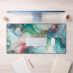 Abstract in Pink, Teal, Blue, and Gold Desk Mat