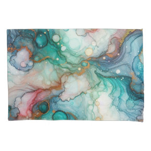 Abstract in Pink, Teal, Blue, and Gold Pillowcase