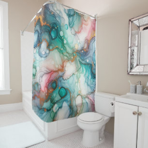 Abstract in Pink, Teal, Blue, and Gold Shower Curtain