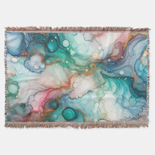 Abstract in Pink, Teal, Blue, and Gold Throw Blanket (Front)