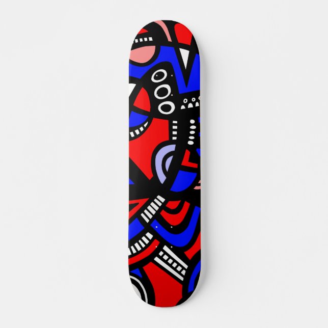 Abstract in shades of Red, Blue, White and Black Skateboard (Front)