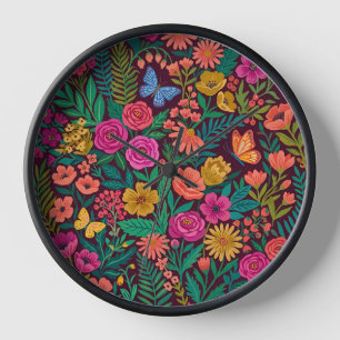 Abstract Indian Floral Butterflies Art Clocks