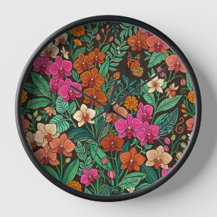 Abstract Indian Orchid Butterfly Art Clocks