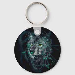 Abstract indian wolf key ring