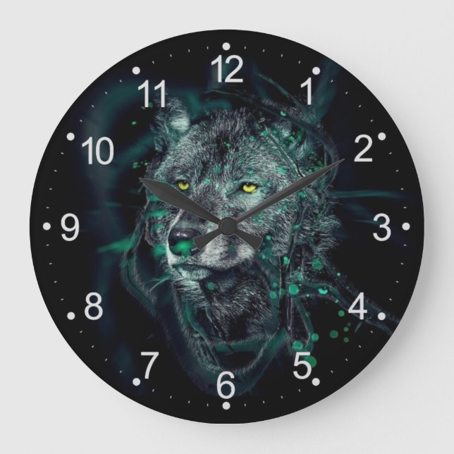 Abstract indian wolf large clock (Front)