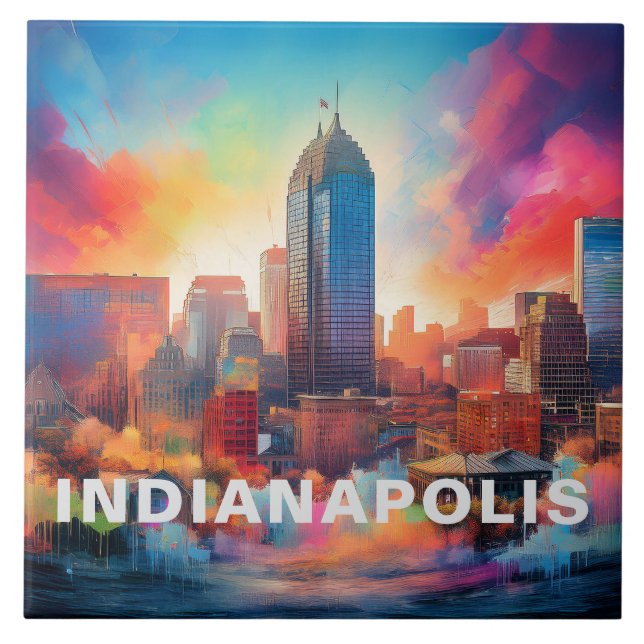 Abstract Indianapolis Skyline Art Modern  Ceramic Tile (Front)