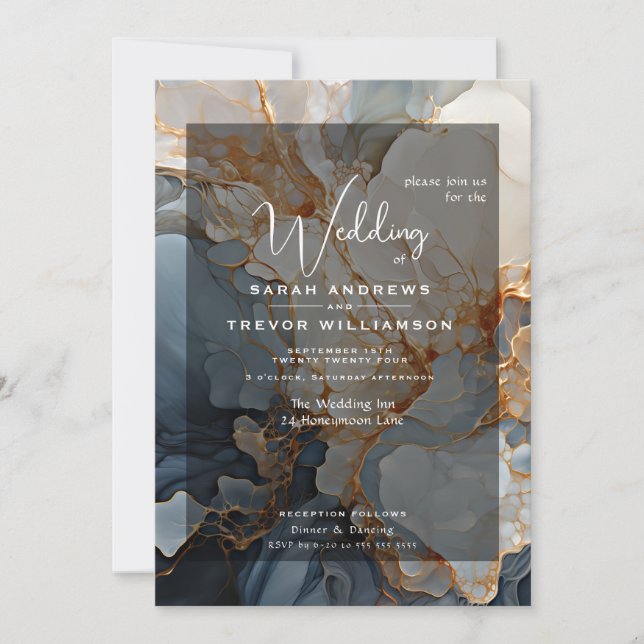 Abstract Indigo and Gold  Invitation (Front)