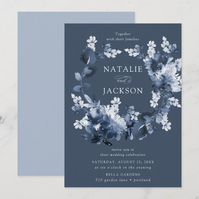 Abstract Indigo Floral | Wedding Invitation (Front/Back)