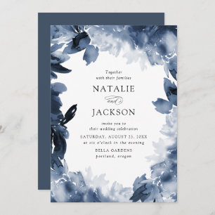 Abstract Indigo Floral   Wedding Invitation