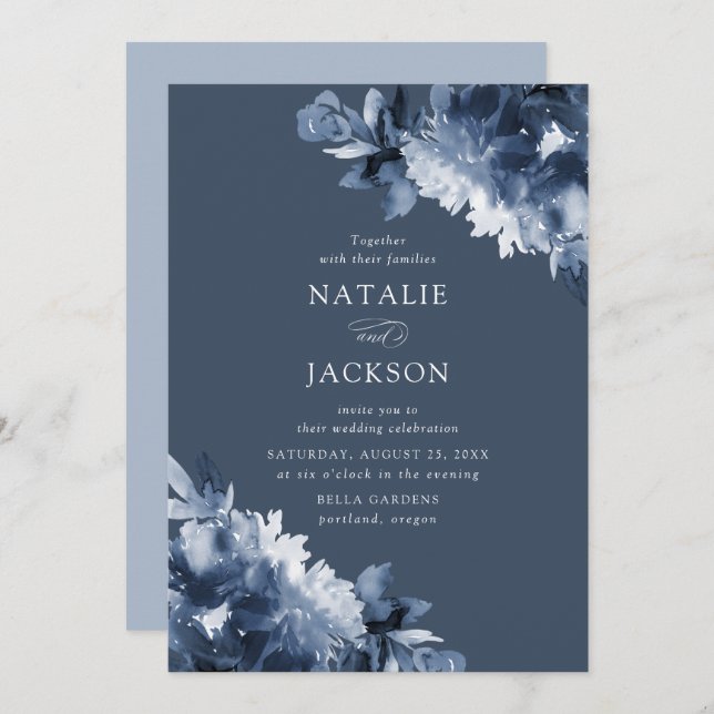 Abstract Indigo Floral | Wedding Invitation (Front/Back)