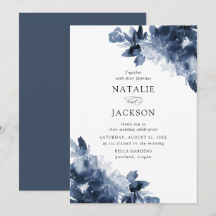 Abstract Indigo Floral   Wedding Invitation