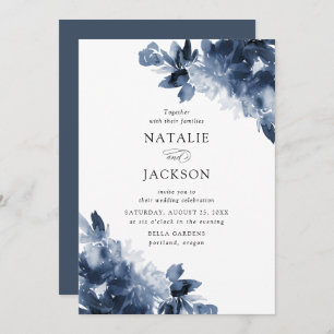 Abstract Indigo Floral   Wedding Invitation