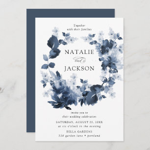 Abstract Indigo Floral   Wedding Invitation