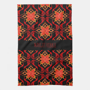 Abstract Indonesian batik Floral Pattern Tea Towel