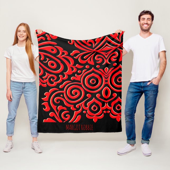Abstract Indonesian batik Red Black Pattern Fleece Blanket (In Situ)