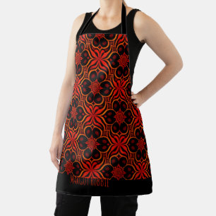Abstract Indonesian batik Red Floral Pattern Apron
