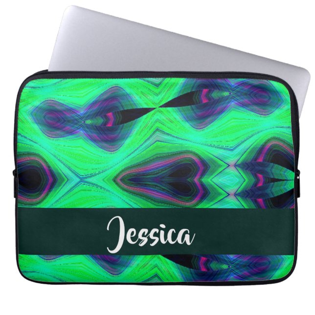 Abstract infinity green pattern laptop sleeve (Front)