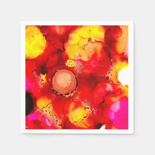 Abstract ink art yellow red and pink napkin