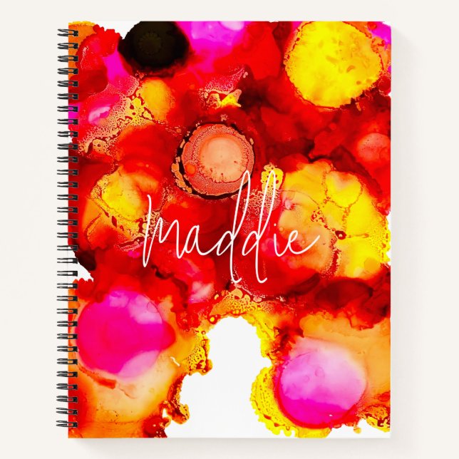 Abstract ink art yellow red and pink notebook (Front)